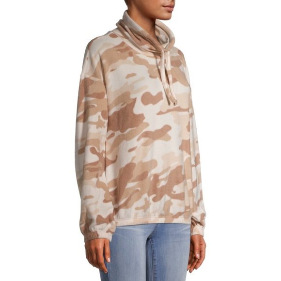 NWT Derek Heart Cinched Waist Funnel Neck Sweatshirt in Neutral Camo SZ M - Picture 1 of 2